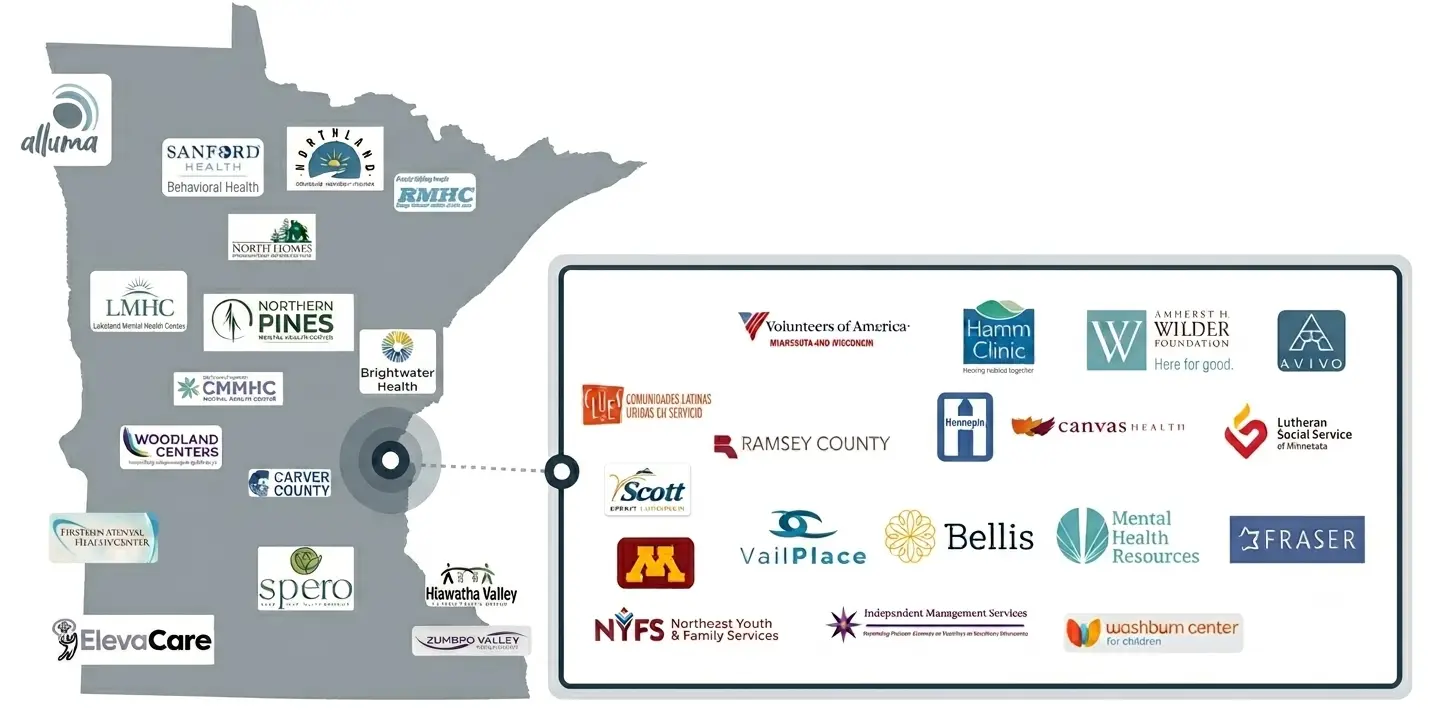 map of Minnesota with logos geographically positioned